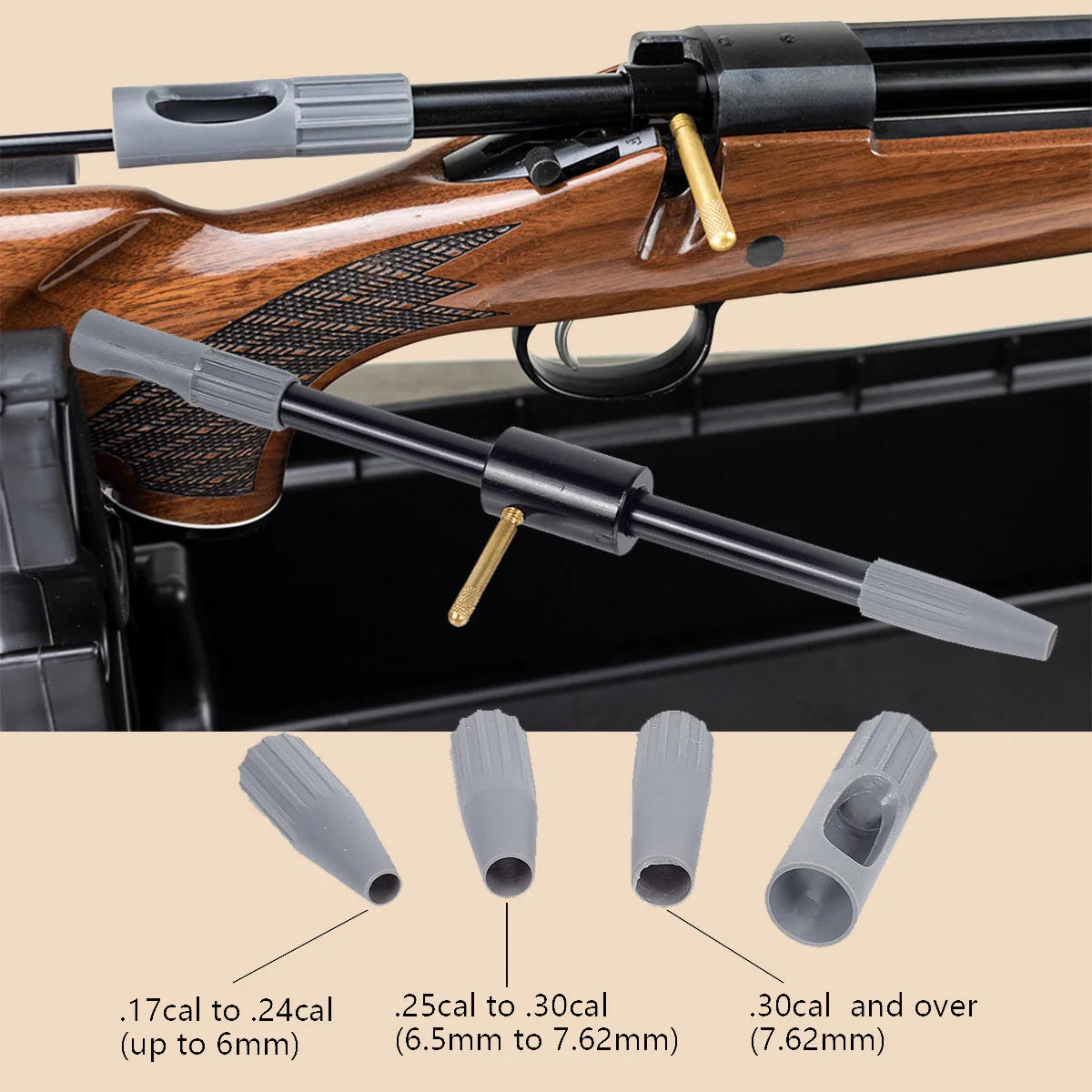 Description Picture 2 of item8Pcs .17Cal .22Cal .30Cal Universal Gun Bore Guide Cleaning Rifle Brush Clean Kit Tactical Hunting Accessories