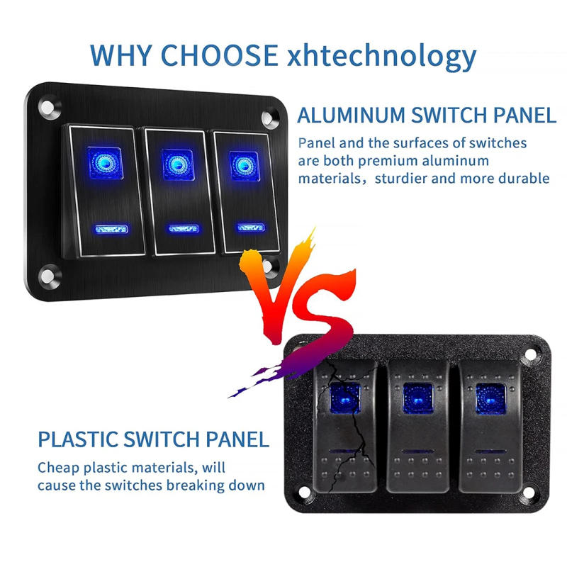 Description Picture 4 of itemABILKEEN Dual LED Light 3 Gang ON-OFF Rocker switch Modification Panel DC12V-24V Waterproof Toggle Switch panel for Car RV Truck