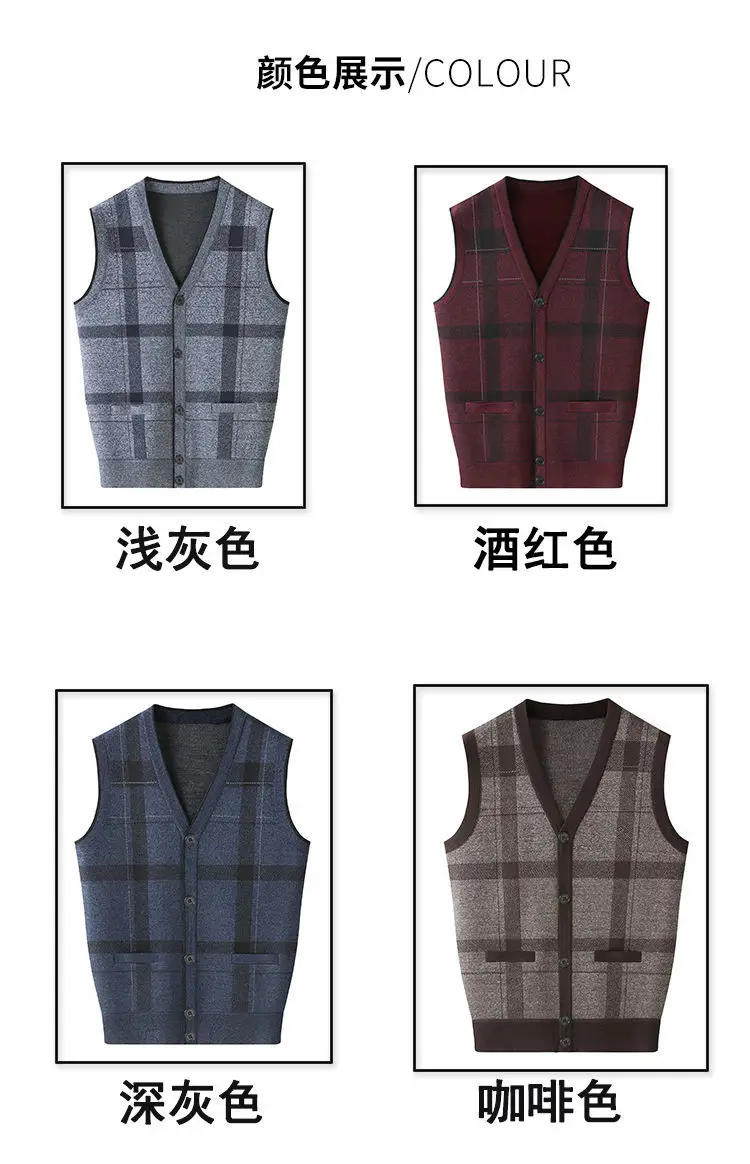 Description Picture 2 of itemTop Grade Wool Men Sweater Vest 2023 New Autumn and Winter Warm Fashion V-Neck Smart Casual Classic Knitted Plaid Vest A69