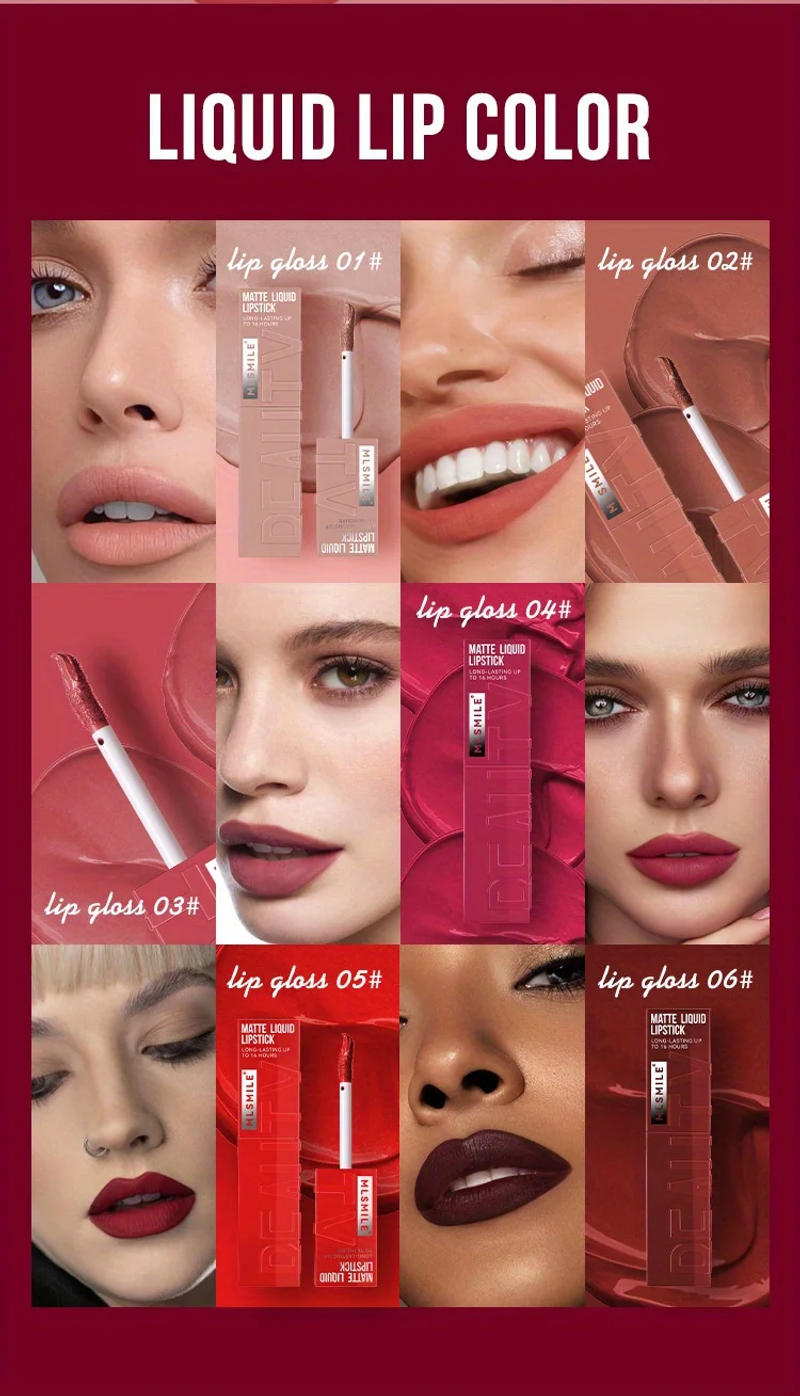 Description Picture 3 of item6 Shades High Shiny Lip Gloss Lip Color Vivid High Pigment Lipstick, Long Lasting Moisturizing Non-Sticky Finish Water Lip Tint