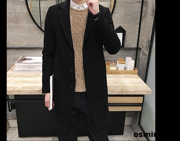 Description Picture 6 of itemMens Autumn Winter Clothing Oversized Woolen Coat Korean Long Slim Fit Male Wool Coat Casual Vintage Pink Tweed Jacket Xxxl 4xl