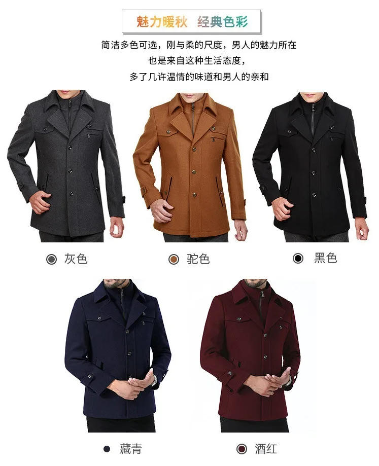 Description Picture 3 of itemAutumn and winter new thick woolen men's coat long men's trench coat business middle-aged men's wear