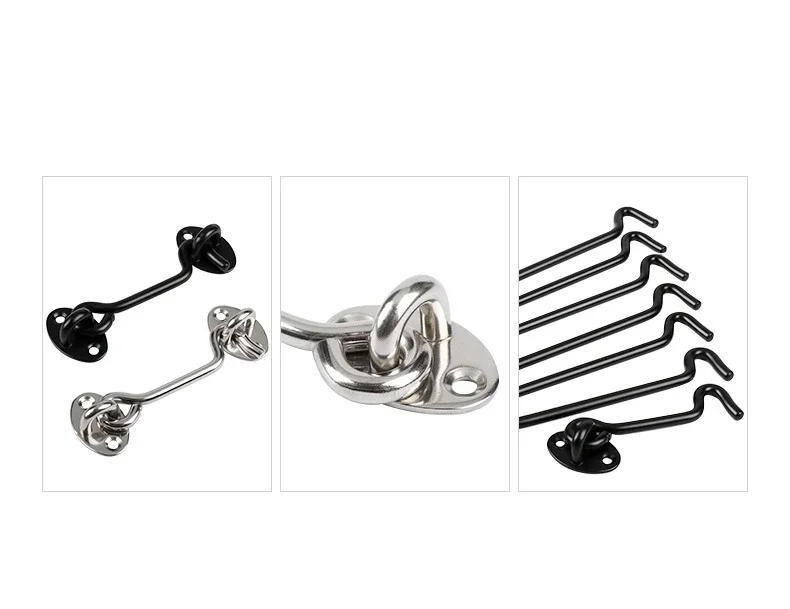 Description Picture 3 of itemDoor Window Hook Black Stainless Steel Window Lock with Safety Switch Cabin Window Hook Door Eye Latch Catch Holder with Screws