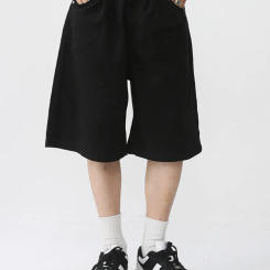 Mens Wear 2024 Summer New Casual Loose Korean Style Shorts Wide Leg Solid Color Streetwear Knee Length Shorts