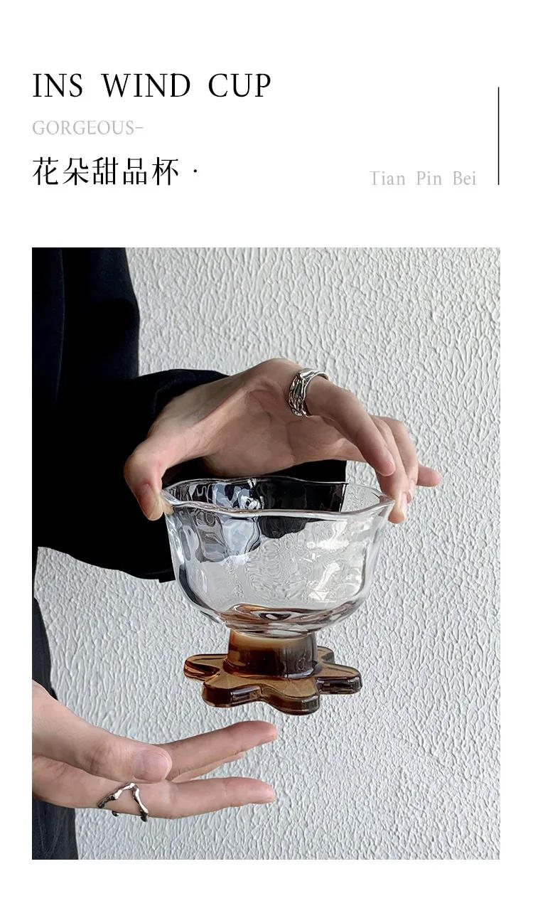 Description Picture 3 of itemFlower Ice Cream Glass Thick Transparent High Footed GlassFruit Milkshake Salad Pudding Bowl Yogurt Bowl Party Dessert Cocktail