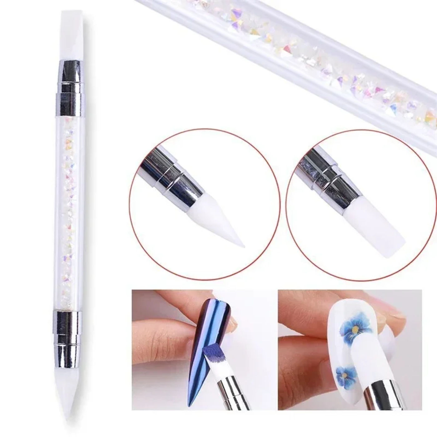 Description Picture 2 of itemDual-ended Silicone Sculpture Nail Art Pen Nail Art Brush Carving Mirror Glitter Powder Dotting Painting Nail Pen Manicure Tools