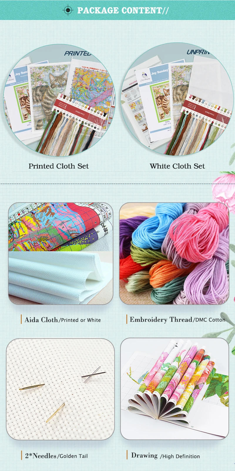 Description Picture 5 of itemJoy Sunday Cross Stitch Kit River Lanscape HD Patterns Printed Counted Fabric Aida 16CT 14CT 11CT DIY Embroidery Sets Home Decor