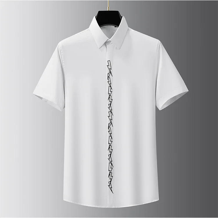 Description Picture 5 of itemLuxury Lightning Embroidered Shirt for Men Summer Short Sleeve Slim Fit Casual Business Dress Shirts Social Party Tuxedo Blouse