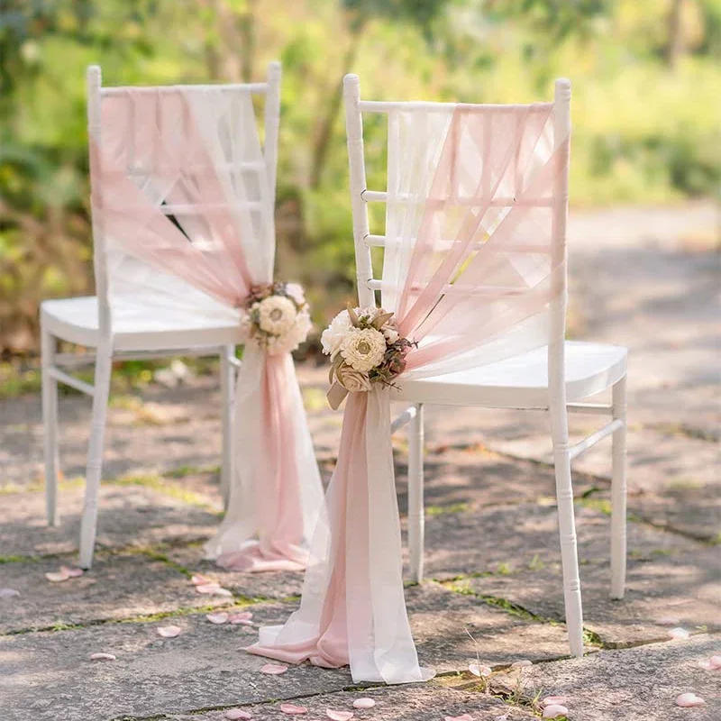 Description Picture 6 of item10Pcs 17x250cm Rust Chiffon Chair Sashes 5 Set Sash Wedding Chair Covers Ribbon Wedding Party Aisle Chair Decor