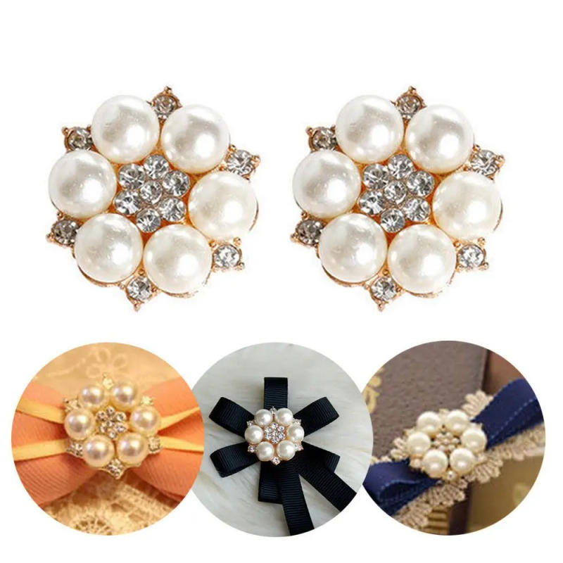 Description Picture 4 of item10Pcs Pearls Flower Button Garment Decorative Craft DIY Clothes Rhinestone Bow Sewing Supplies Wedding Decoration Accessories