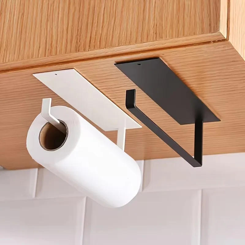 Description Picture 3 of itemKitchen Carbon Steel Paper Towel Holder No Punch Cabinet Paper Shelf Household Roll Paper Hanger Plastic Wrap Rag Storage Rack