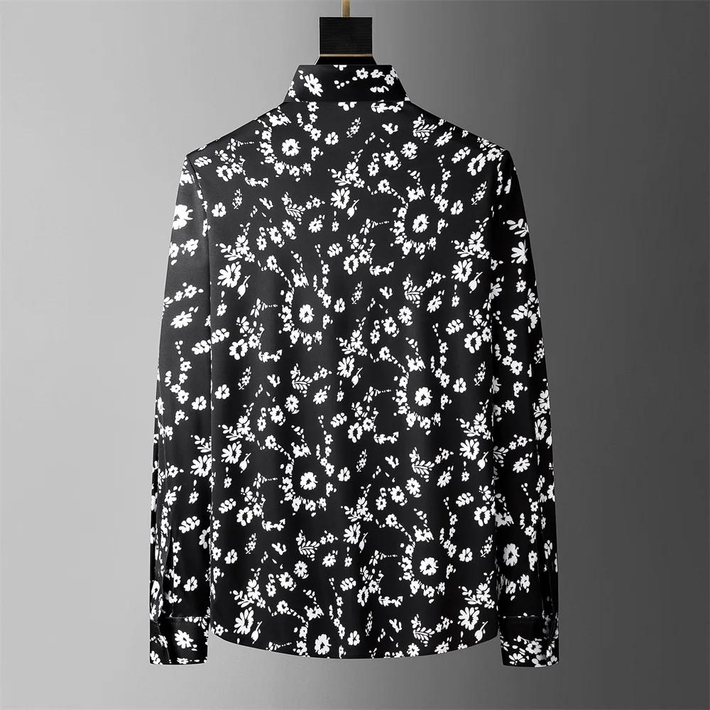 Description Picture 3 of itemBrand Flower Print Shirt Men's 2024 Spring Long Sleeved Slim Casual Business Dress Shirts Social Party Streetwear Tuxedo Blouse