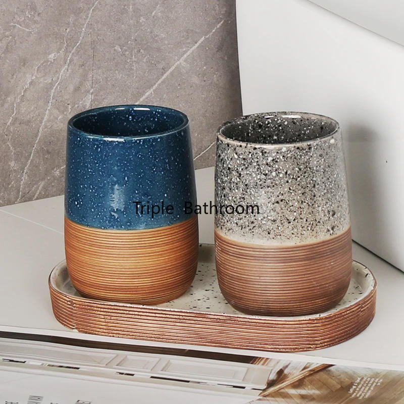 Description Picture 3 of item1pc Ceramic Mouthwash Cup, Ceramic Couple Water Cup, Household Toothbrush Cup, Bathroom Accessories, Homestay Toiletries