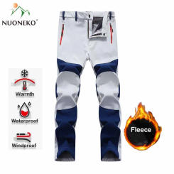 NUONEKO Mens Thick Fleece Soft Shell Hiking Pants Winter Warm Outdoor Waterproof Windproof Trekking Camping Skiing Trousers PM64