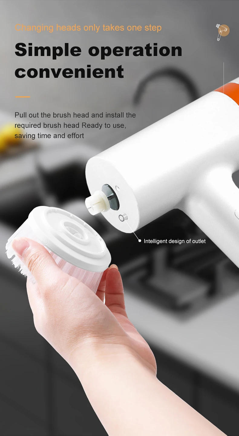 Description Picture 6 of item360 Degree Rotating USB Rechargeable Kitchen Brush Bathroom Bathtub Clean Spin Scrubber Electric Cleaning Household Cleaner