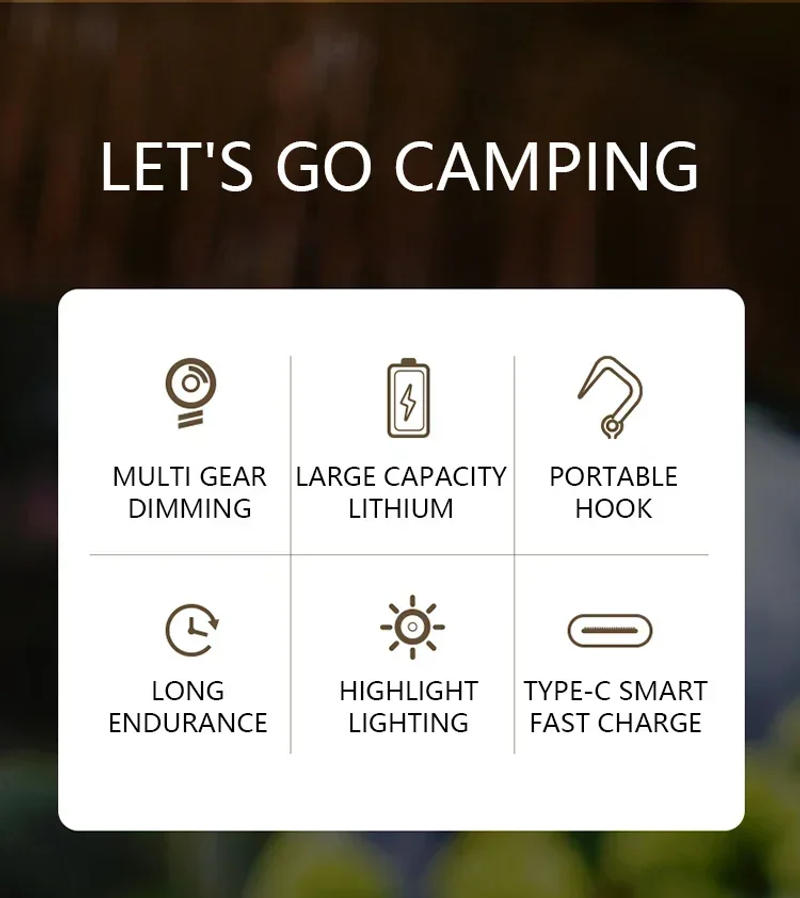 Description Picture 3 of itemLED Camping Lamp 200 Lumens Vintage Outdoor Camping Light Type-C Rechargeable Daily Waterproof for Hiking Fishing Emergency