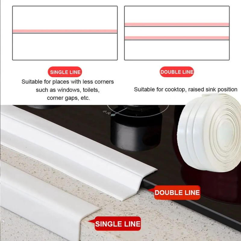 Description Picture 2 of itemPVC Caulk Tape Double Line Kitchen Sealant Strip Bathroom Self Adhesive Shower Tile Sealer Household Tub Countertop Sealing Tape