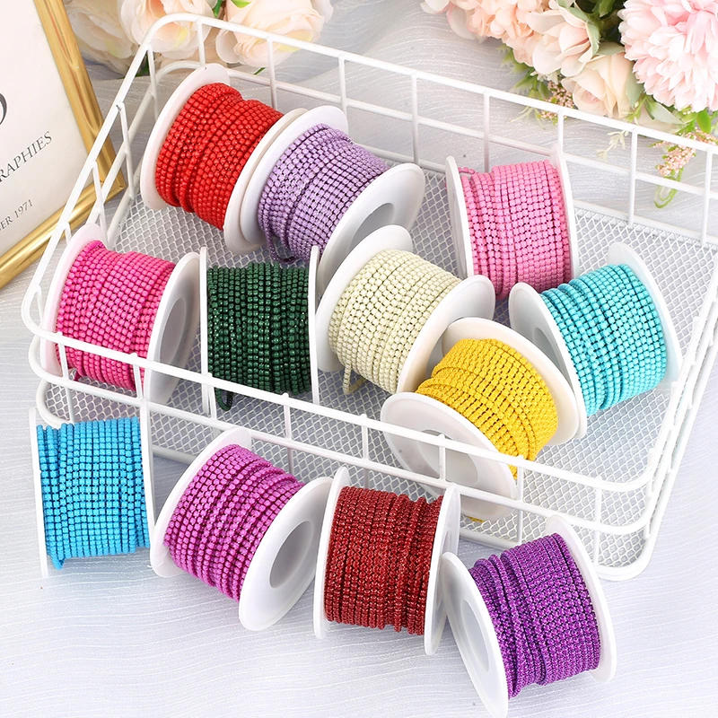 Description Picture 3 of itemPEESOM New! SS6 2mm Colorful Bottom Sewing Rhinestone Cup Chain DIY Sew On Cup Chain Glue On Acrylic Rhinestone Beaded Trim