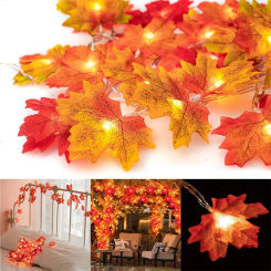 Artificial Autumn Maple Leaves Pumpkin Garland Led Fairy Lights for Christmas Decoration Thanksgiving Party DIY Halloween Decor