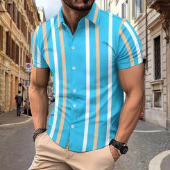 Summer Hawaiian Shirts 3d Printed Striped Sexy Men Women Clothing Men'S Vocation Lapel Camisa Fashion Beach Short Sleeve Blouse
