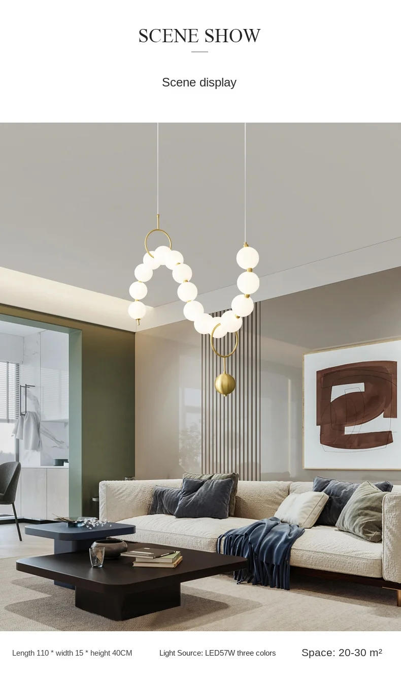 Description Picture 4 of itemModern Acrylic Ball Pendant Lamp French Necklace Molecular Bubble Ring Light Modern Restaurant Copper Planet Hanging Lamp