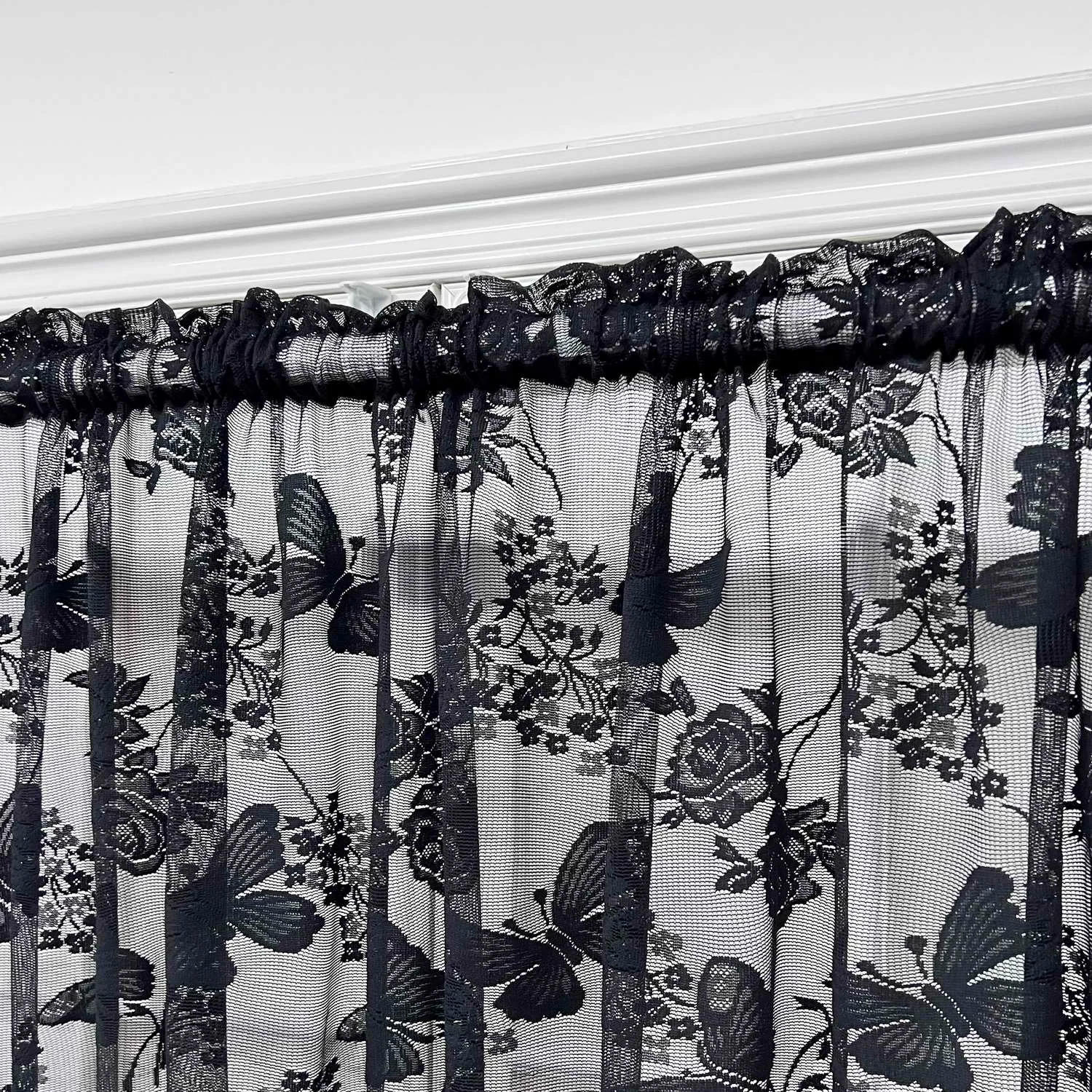 Description Picture 5 of itemCountry Embroidered Butterfly Short Valance Curtain for Kitchen Small Window Half Curtain Rod Pocket Top Roman Drapery