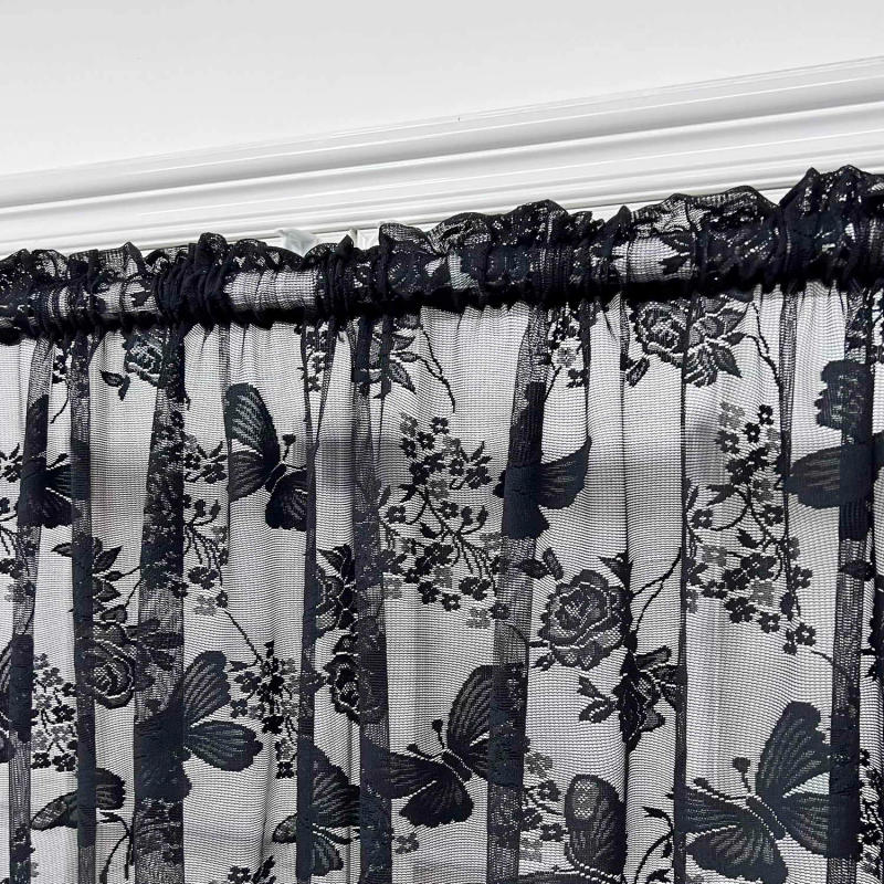 Description Picture 5 of itemCountry Embroidered Butterfly Short Valance Curtain for Kitchen Small Window Half Curtain Rod Pocket Top Roman Drapery