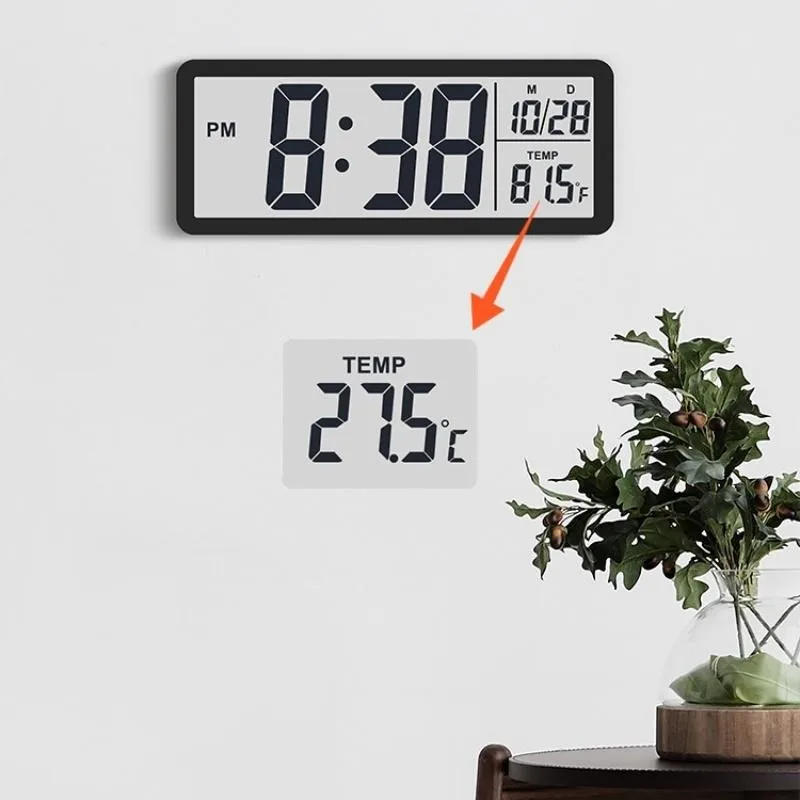 Description Picture 6 of itemBattery Powered LCD Digital Wall Clock Time Temperature Date Desktop Table Clock With USB Cable 12/24H LCD Clock for Living Room