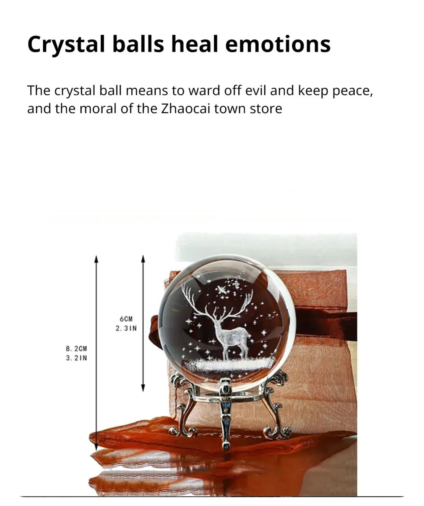 Description Picture 4 of item1Pc 2.4 inch (60mm) 3D Laser Engraved Christmas Deer Crystal Ball with Silver Plated Trellis Home Art Decoration Christmas Gifts