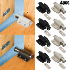 4Pcs Single Magnetic Pressure Push To Open Touch Latch Cabinet Doors Holds The Door Securely Shut By The Magnet Plate Gripping