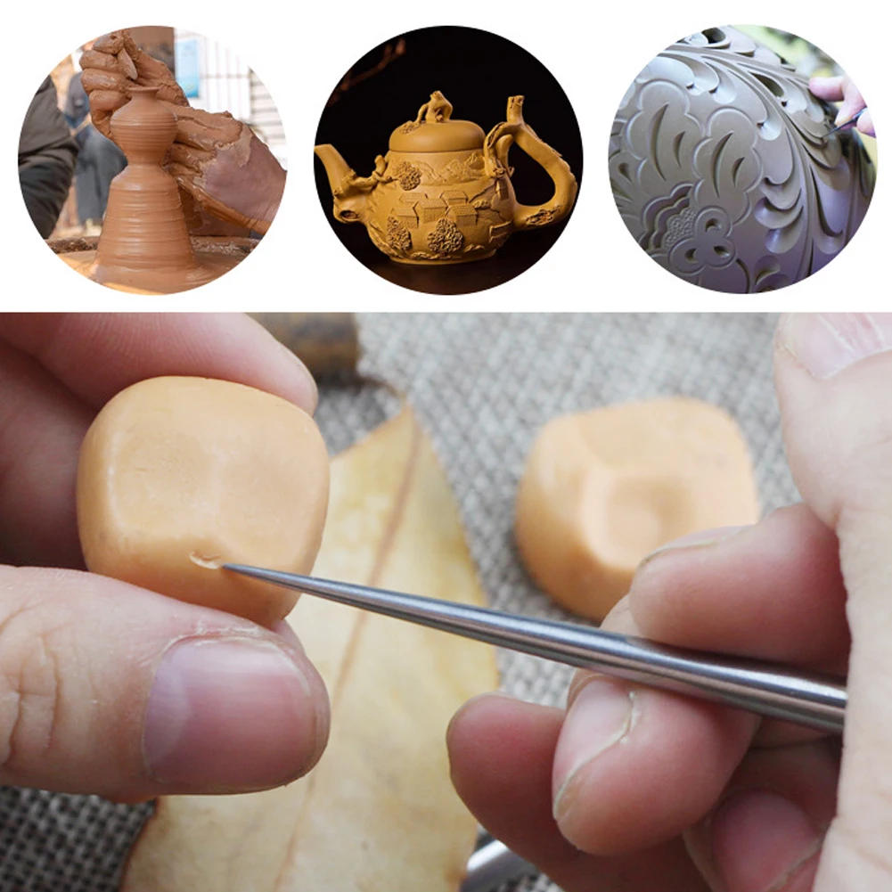 Description Picture 4 of itemPottery Modeling Stick Acupressure Texture Creasing Indentation Sharp Pottery Clay Tool Carving Clay Stainless Steel Tool