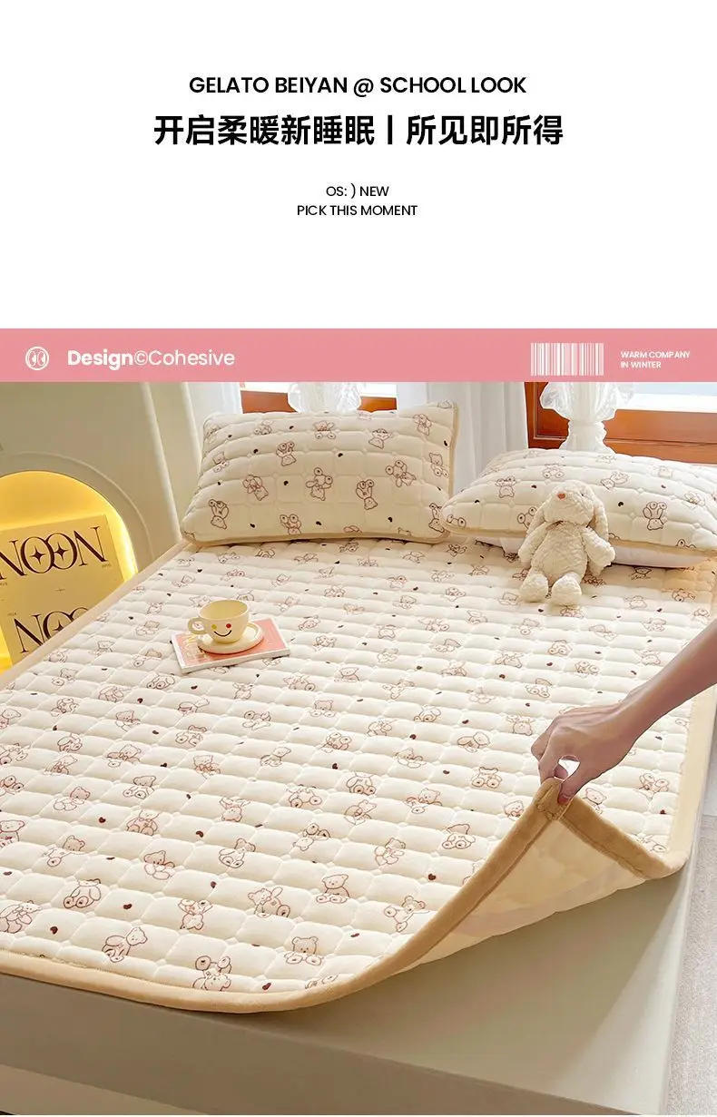Description Picture 3 of item1pc Winter Milk Velvet Thickened Warm Bed Sheet Bedspread Single Double Soft Thin Fold Mattress Toppers Tatami Floor Quilted Mat