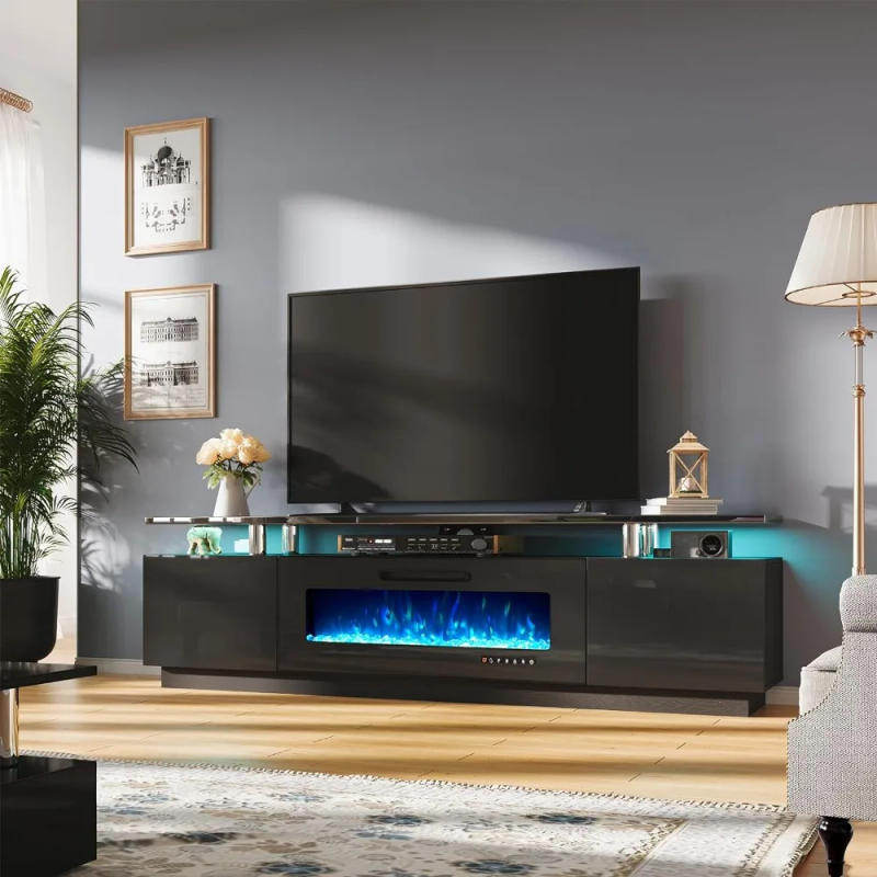 Description Picture 2 of itemFireplace TV Stand with Fireplace Modern High Gloss Fireplace Entertainment Center LED Lights TV Console Cabinet for TVs Up