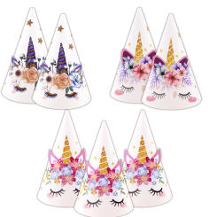 6Pcs Carton Paper Unicorn Hats Kids Birthday Hat For Baby Shower Kids Unicorn Happy Party Decorations DIY Party Gifts Supplies
