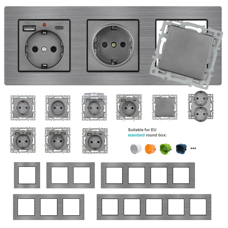 Description Picture 4 of itemSRAN Grey FR EU Electrical sockets and switches Aluminum alloy Panel DIY, SF9 Series Usb wall socekt TV rj45 Function Module