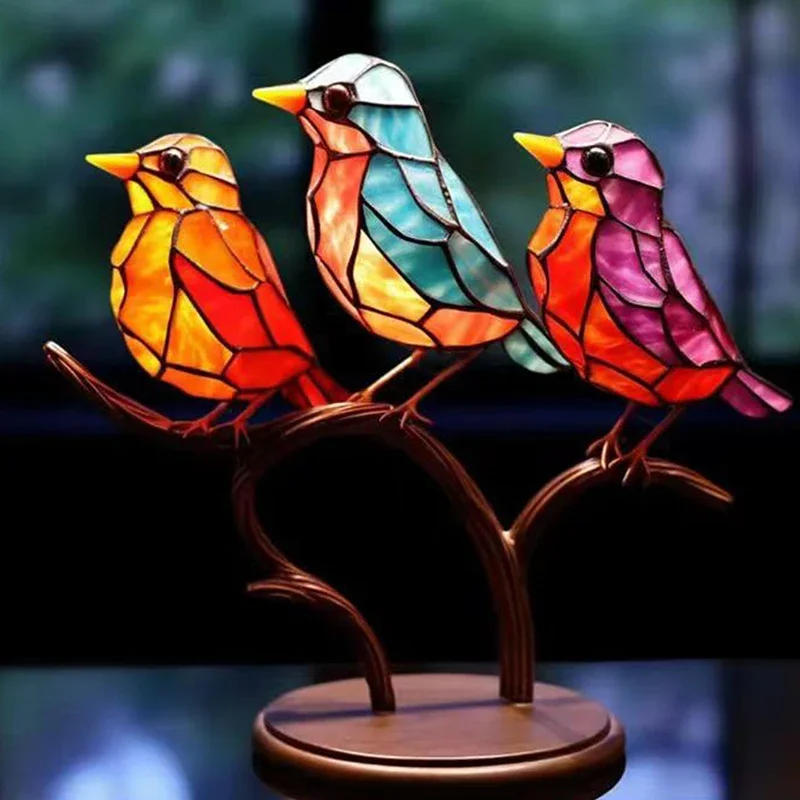 Description Picture 5 of item2/3/5 Multicolor Birds Stained Acrylic Birds on Branch Desktop Ornaments Double Sided Multicolor Style Craft Statue Ornaments