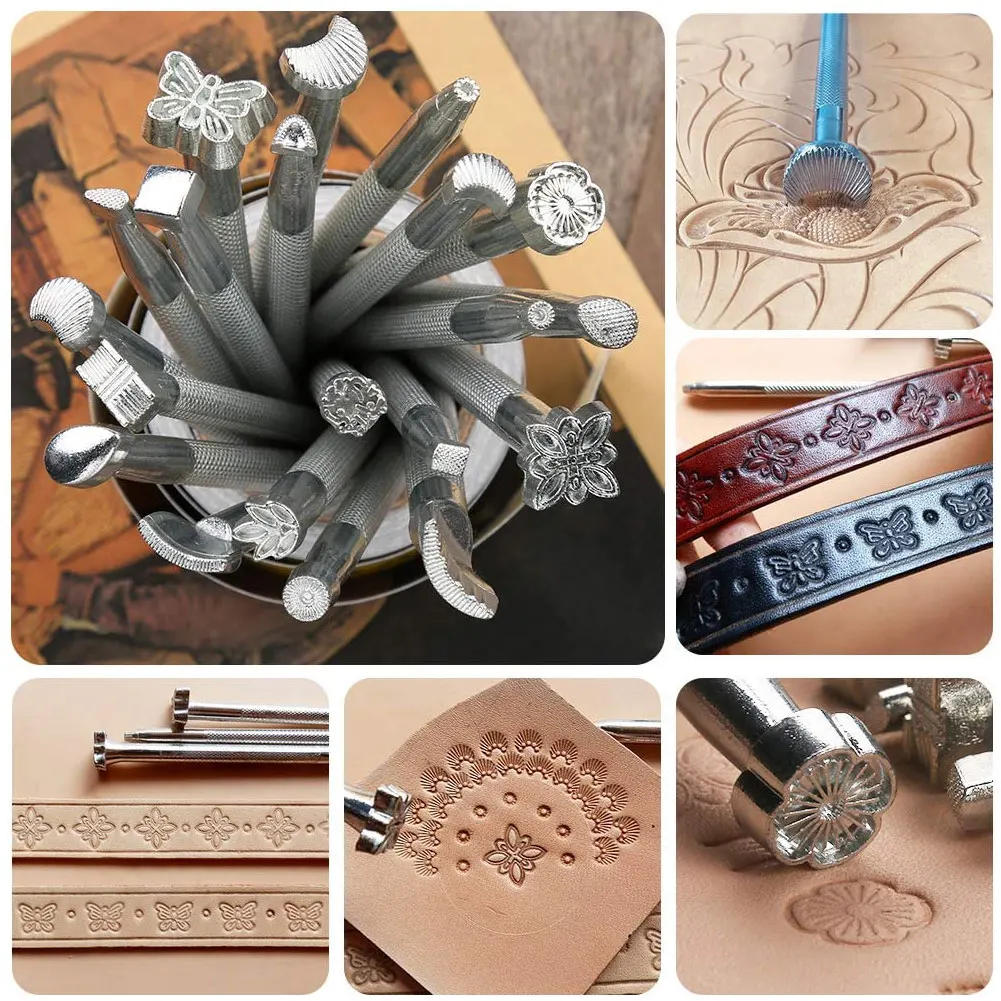 Description Picture 5 of item20x Leather Printing Tool Alloy Carving Hand Making Craft Punch Stamp Sculpture Printed DIY Metal Leather Working Saddle Staming
