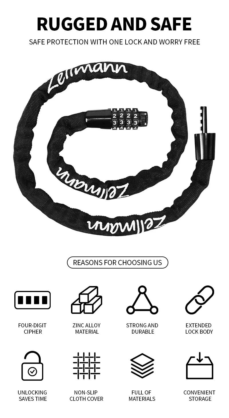 Description Picture 4 of itemZELLMANN Portable Bicycle Lock Password Rope Anti-Theft Road Mountain Bike Safety Lock Outdoor Electric Password Chain Locks