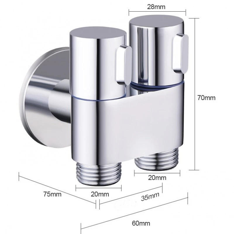 Description Picture 2 of itemG1/2 Angle Valves Wall Mount Double Control Angle Valve One In Two Out  Water Cleaning Sprayer Toilet Bidet Bathroom Accessories