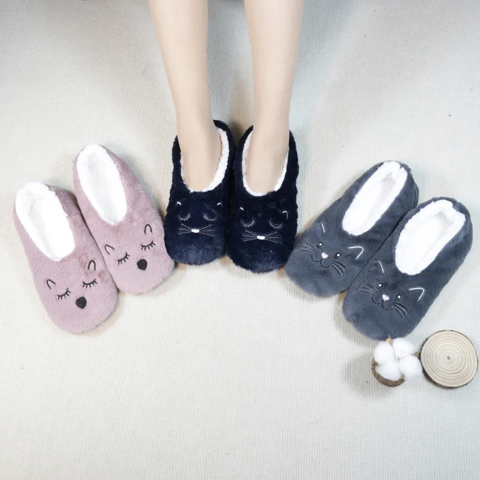 Description Picture 5 of itemWomens Slippers Winter Padded Thicken Home Plush Soft Fluffy Animal Pattern Cat Embroidery Cute Funny Non-slip Home Floor Shoes