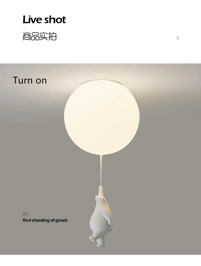 Description Picture 4 of itemModern Polar Bear Pendant Chandelier Creative Mike White Glass Ball Resin Indoor Kid Children Kindergarten Hanging Led Lamp