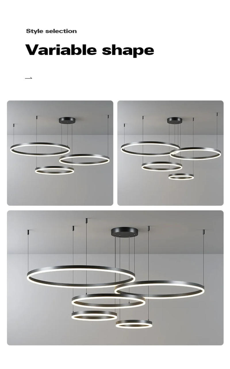 Description Picture 5 of itemModern Minimalist Pendant Light LED Lustre Black Ring Round Lamp Fixture Bedroom Dining Living Room Indoor Home Decor Chandelier