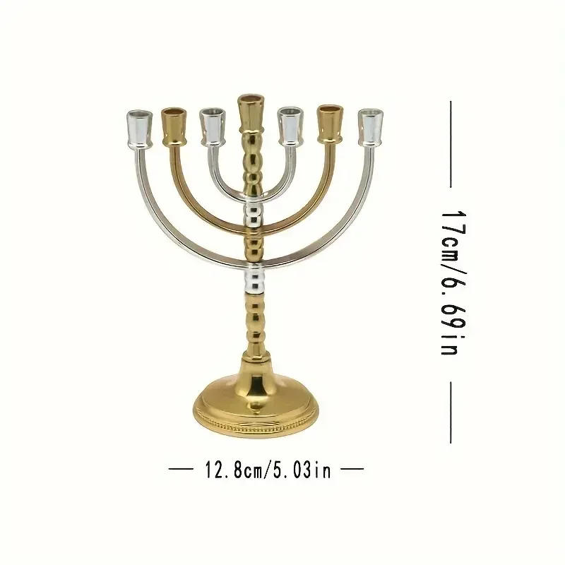 Description Picture 2 of itemTraditional Golden-Plated Ornaments Candlestick Menorah Hanukkah Seven Head Golden Lamp Household Desktop Decoration Gifts