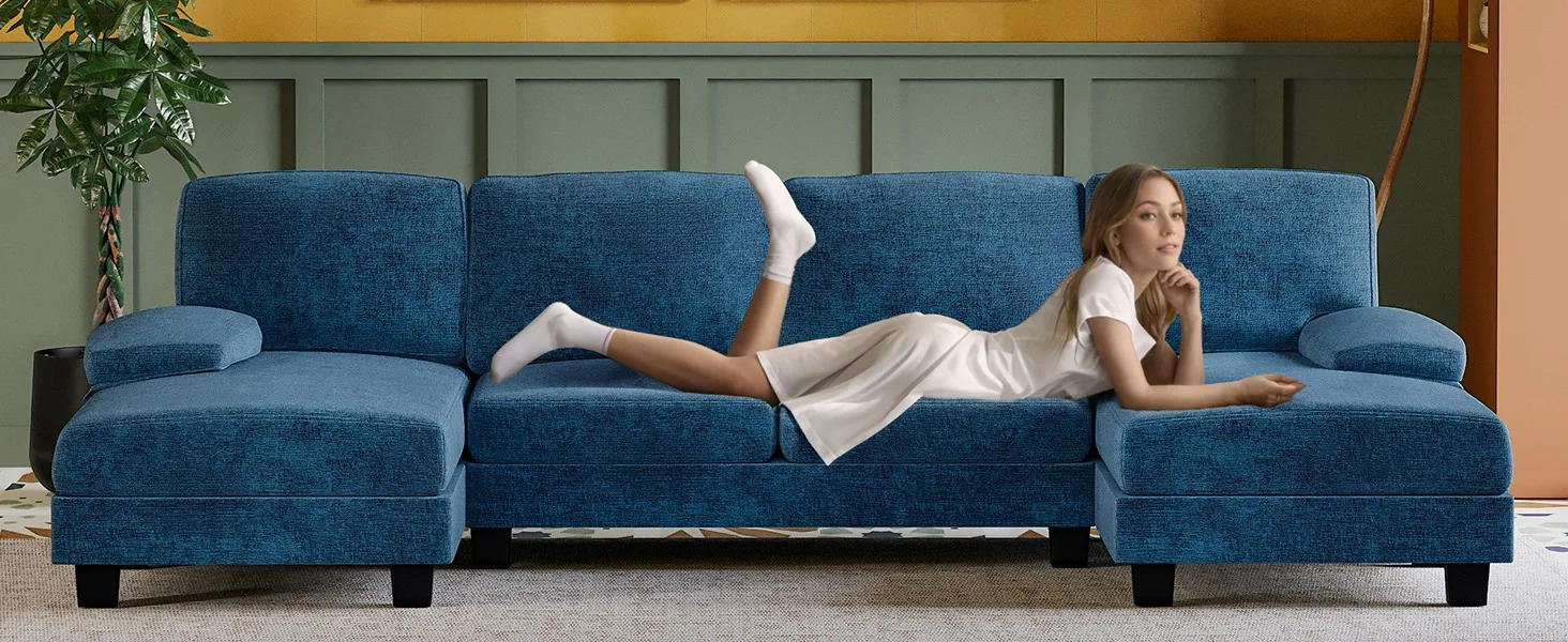 Description Picture 5 of itemSectional Couches for Living Room, U-Shaped Sofa Couch with Linen Fabric, 4 Seat Sofa Set with Double Chaise for Apartment