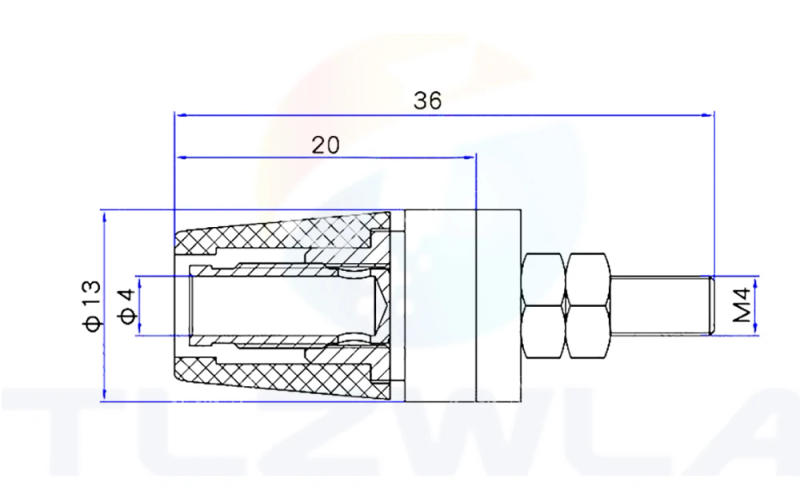 Description Picture 3 of item5PCS M4X36 Pure Copper Terminal 4MM Banana Jack Socket 20A Binding Post Banana Plug Connector M4*36 Black Red Blue Green Yellow