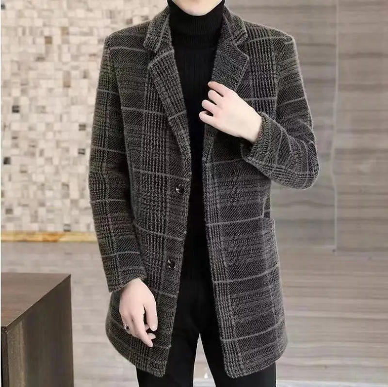 Description Picture 6 of itemHigh Quality Men Fashion Handsome Trend Casual Wool Coat Medium Long Trench Coat Suit Collar Plus Cotton Wool Coat Size M-4XL