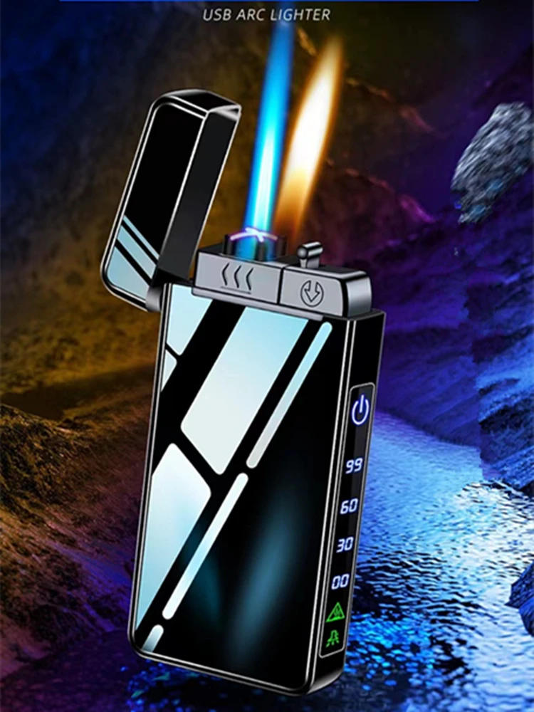 Description Picture 2 of item2023 New Windproof Metal USB Lighter Torch Lighter Jet Dual Plasma Arc Lighter Gas Electric Butane Chargeable Pipe Cigar Lighter