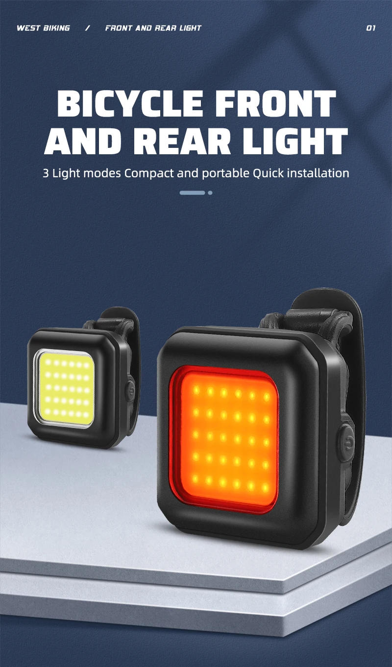 Description Picture 2 of itemWEST BIKING Bike Light Cycling Bicycle Front Rear Light Type-C Charge Headlight Light Warning Taillight LED Lantern Bike Parts