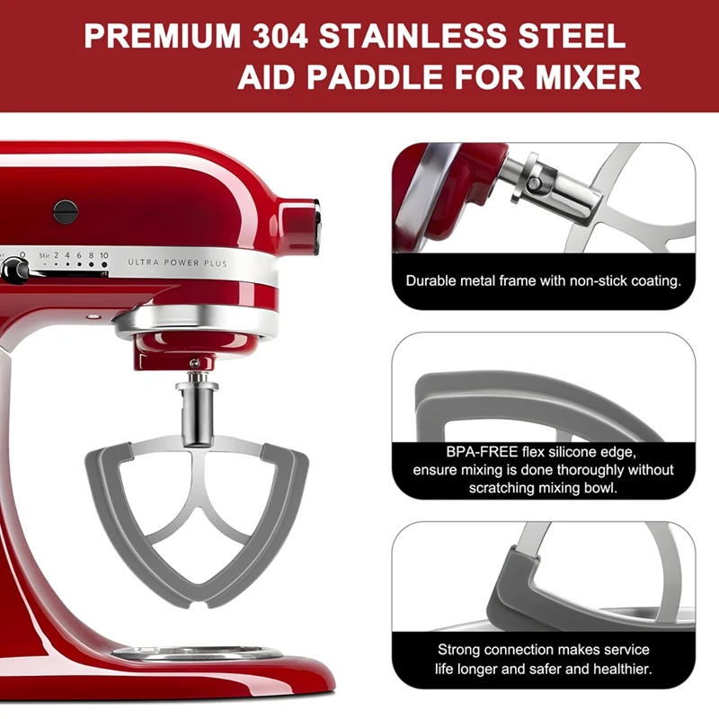 Description Picture 3 of itemA98G-4.5-5 Quart Flex Edge Beater For Kitchenaid Mixer, Flexible And Durable Silicone Edged Paddle Attachment