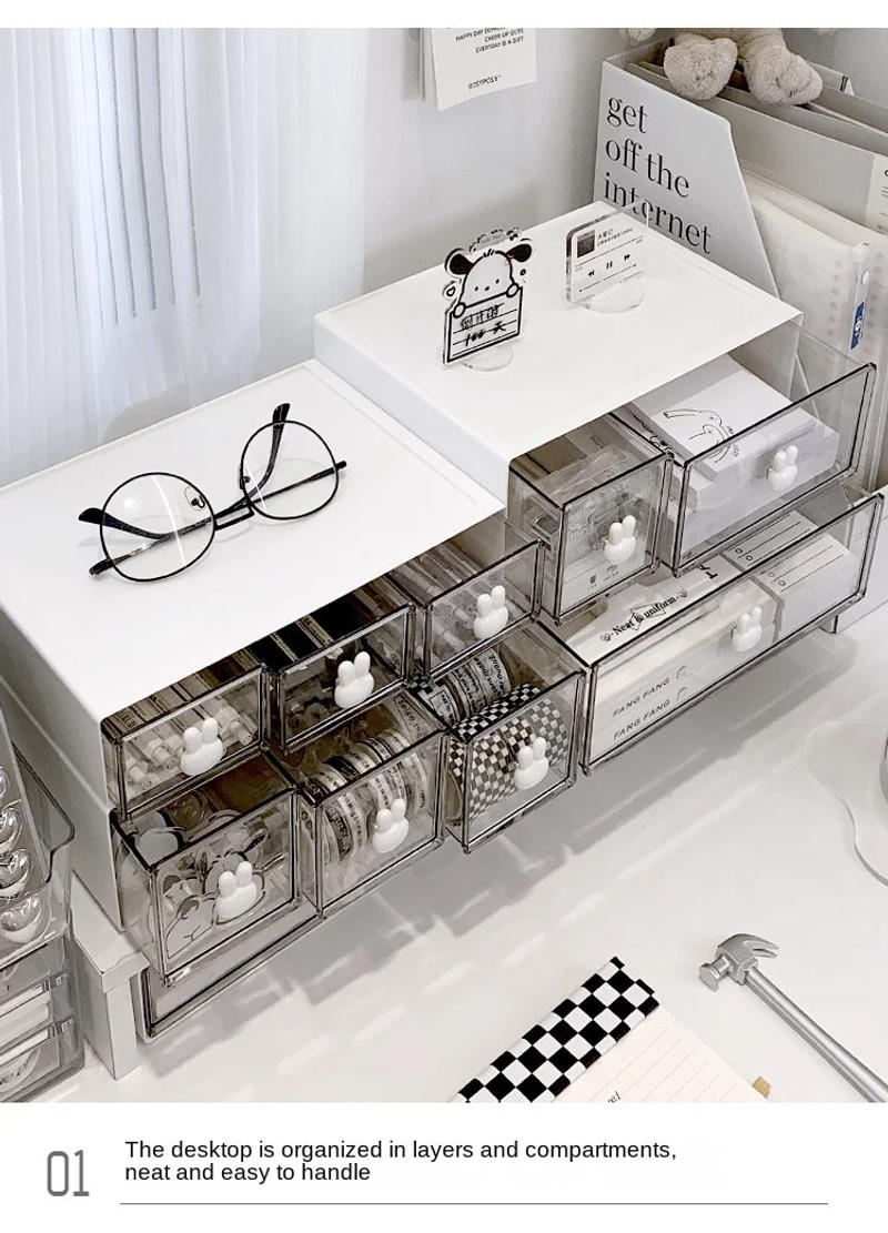 Description Picture 6 of itemDesktop storage box drawer style ins dormitory office multi-layer stackable transparent three-layer acrylic box